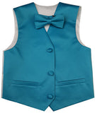 Peacock blue Wedding Flower Boys Solid Waistcoat With Bowtie