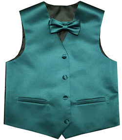 Teal Wedding Flower Boys Solid Waistcoat With Bowtie