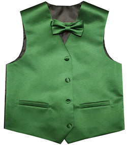 Green Flower Boys Solid Waistcoat With Bowtie