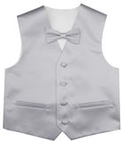 Silver Flower Boys Solid Waistcoat With Bowtie