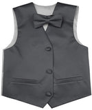 Grey Flower Boys Solid Waistcoat With Bowtie