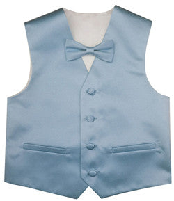 Sky Blue Flower Boys Solid Waistcoat With Bowtie