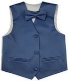 Blue Grey  Flower Boys Solid Waistcoat With Bowtie