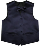 Dark Navy  Flower Boys Solid Waistcoat With Bowtie