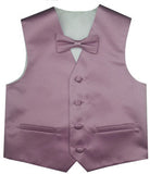 Dark Mauve  Flower Boys Solid Waistcoat With Bowtie