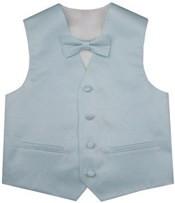 Sky blue Flower Boys Solid Waistcoat With Bowtie