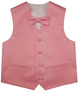 Light Rouge Flower Boys Solid Waistcoat With Bowtie