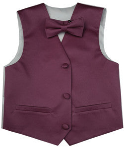 Dark Rosewood Flower Boys Solid Waistcoat With Bowtie