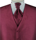 Solid Burgundy Duppion Classical Tuxedo/Wedding Waistcoat+Cravat+Hanky