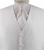 Solid White Duppion Classical Tuxedo/Wedding Waistcoat+Cravat+Hanky