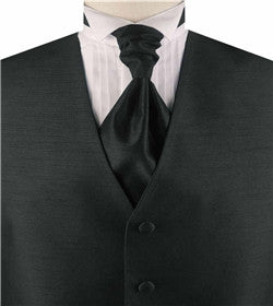 Solid Black Duppion Classical Tuxedo/Wedding Waistcoat+Cravat+Hanky