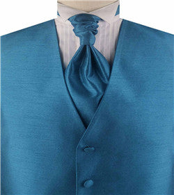 Solid Peacock Green Brown Duppion Classical Tuxedo Waistcoat+Cravat+Hanky