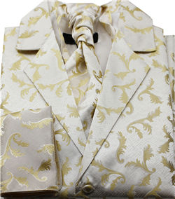 Gold&Ivory Classical Tuxedo Collared Waistcoat+Cravat Set