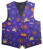 Boy Purple Ground And Orange Pumpkin Polyester Printing Fabric Halloween Waistcoat Set