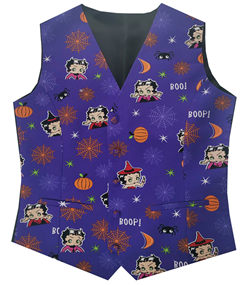 Girl Purple Ground And Orange Pumpkin Polyester Printing Fabric Halloween Waistcoat Set