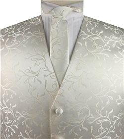 Ivory Even Swirls Classical Wedding Waistcoat+Necktie+Hanky