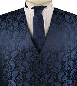 Navy Paisley Classical Tuxedo Waistcoat+Necktie+Hanky
