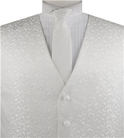 White Little Floral Classical Wedding White Waistcoat+Necktie+Hanky