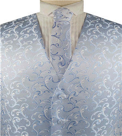 Sky Blue Even Swirls Classical Wedding Waistcoat+Necktie+Hanky