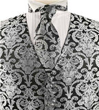 Silve&Black Paisley Classical Tuxedo V-neck Waistcoat+Necktie+Hanky