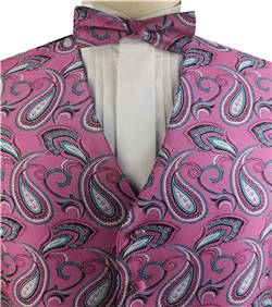 Pink&White Colorful Paisley Classical Wedding Waistcoat Set