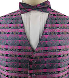 Pink&Grey Floral Classical Wedding/Tuxedo Waistcoat+Bowtie+Hanky