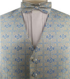 Blue Microfiber Paisley Tuxedo Waistcoat+Bowtie+Hanky