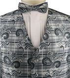 Grey Paisley Wedding/Tuxedo Waistcoat+Bowtie+Hanky