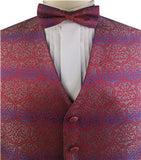 Burgundy Floral Classical Wedding/Tuxedo Waistcoat+Bowtie+Hanky