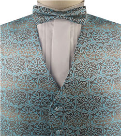 Aqua Floral Classical Wedding/Tuxedo Waistcoat+Bowtie+Hanky