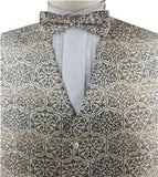 Beige Floral Classical Wedding/Tuxedo Waistcoat+Bowtie+Hanky