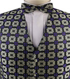 Purple&Ivory Floral Classical Wedding/Tuxedo Waistcoat+Bowtie+Hanky