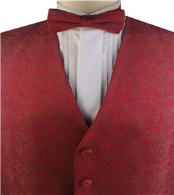 Red Paisley Wedding/Tuxedo Waistcoat+Bowtie+Hanky