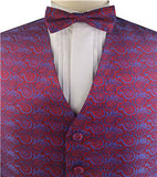 Red&Purple Microfiber Paisley Tuxedo Waistcoat+Bowtie+Hanky