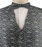 Grey&White Microfiber Paisley Tuxedo Waistcoat+Bowtie+Hanky