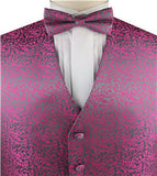 Fuschia Swirl Microfiber Wedding/Tuxedo Vest+Bowtie+Hanky