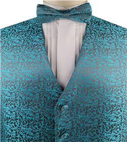 Aqua Swirl Microfiber Wedding/Tuxedo Vest+Bowtie+Hanky