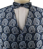 Navy Colorful Paisley Classical Wedding Waistcoat Set