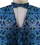 Aqua&Blue Colorful Paisley Classical Wedding Waistcoat Set