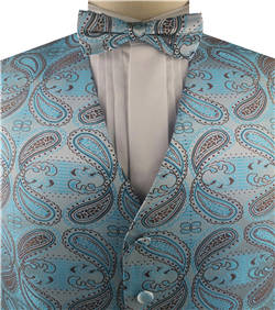 Turquoise Colorful Paisley Classical Wedding Waistcoat Set