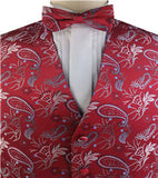 Red Colorful Paisley Classical Wedding Waistcoat Set