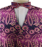 Pink&Yellow Microfiber Paisley Tuxedo Waistcoat+Bowtie+Hanky