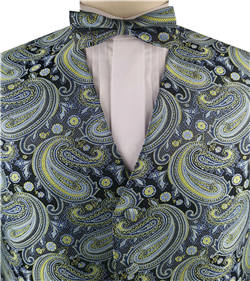 Mix Green Microfiber Paisley Tuxedo Waistcoat+Bowtie+Hanky