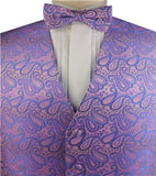 Pink&Purple Microfiber Paisley Tuxedo Waistcoat+Bowtie+Hanky