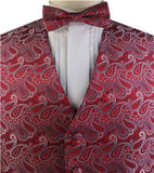 Red Microfiber Paisley Tuxedo Waistcoat+Bowtie+Hanky