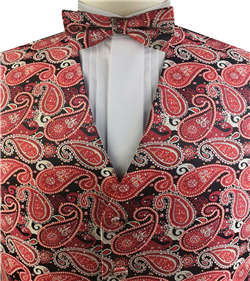 Red&Ivory Colorful Paisley Classical Wedding Waistcoat Set