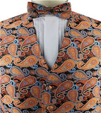 Orange&Blue Colorful Paisley Classical Wedding Waistcoat Set