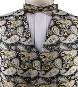 Yellow&Black Colorful Paisley Classical Wedding Waistcoat Set