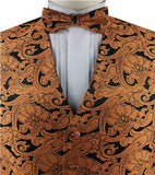 Dark Orange Colorful Paisley Classical Wedding Waistcoat Set