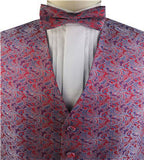 Red&Blue Paisley Wedding/Tuxedo Waistcoat+Bowtie+Hanky